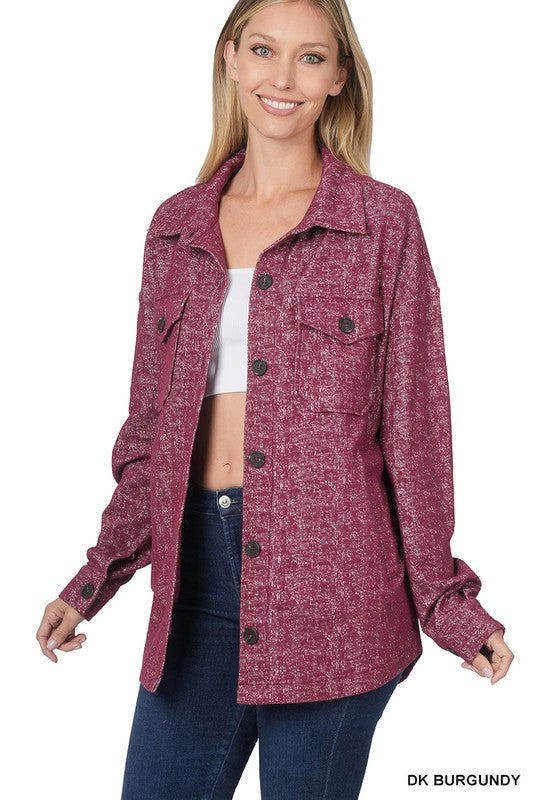 Stacey B's Melange Knit Long Sleeve Shacket With Pockets