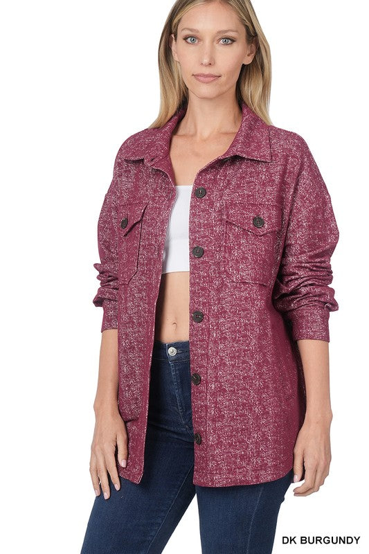 Stacey B's Melange Knit Long Sleeve Shacket With Pockets