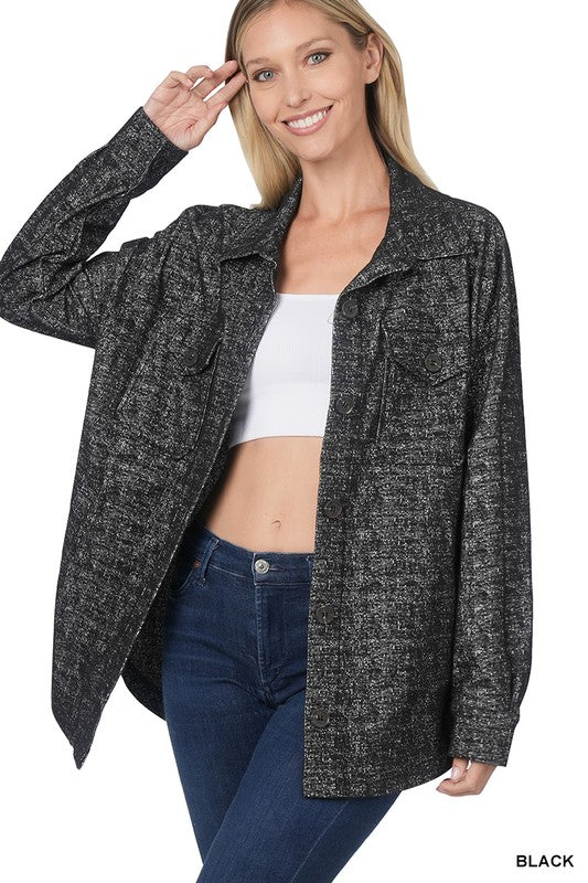 Stacey B's Melange Knit Long Sleeve Shacket With Pockets