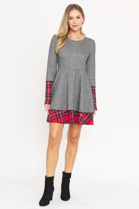 Stacey B's Terry Plaid Layered Fit And Flare Dress