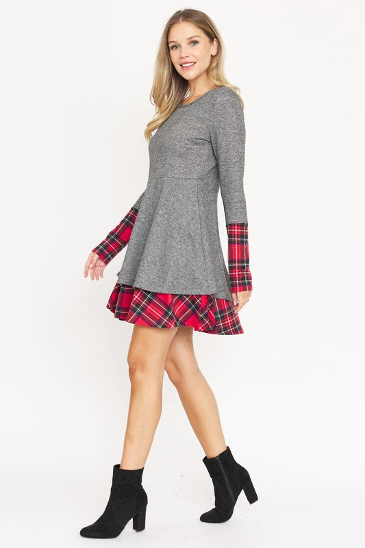 Stacey B's Terry Plaid Layered Fit And Flare Dress