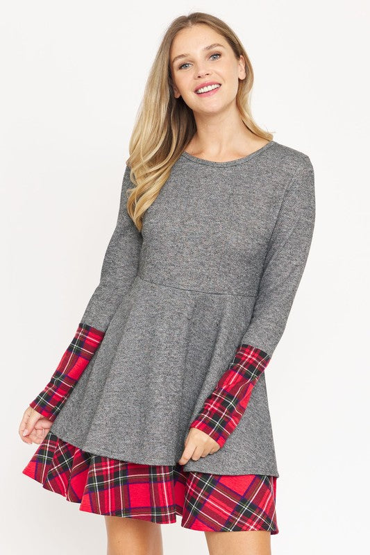 Stacey B's Terry Plaid Layered Fit And Flare Dress