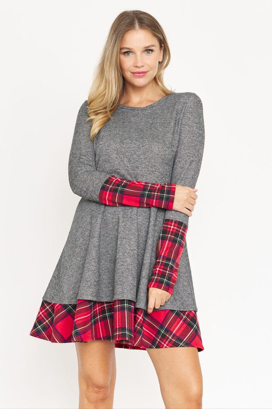 Stacey B's Terry Plaid Layered Fit And Flare Dress