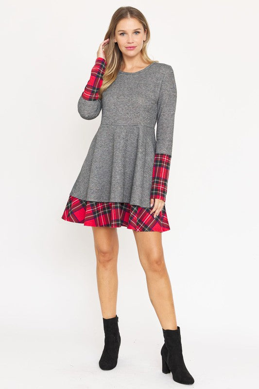 Stacey B's Terry Plaid Layered Fit And Flare Dress