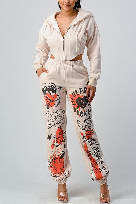 Stacey B's Athina Casual Jacket and Graphic Pants Set