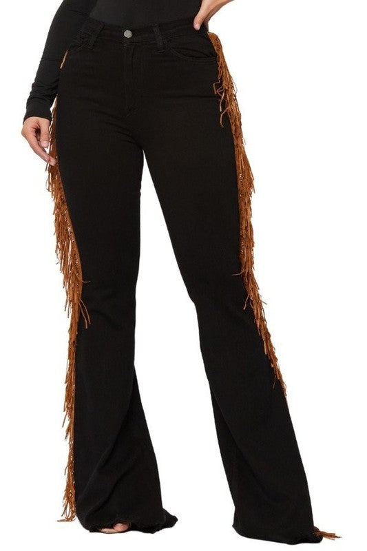 Stacey B's Black Bell Bottom Jean with Side Fringe