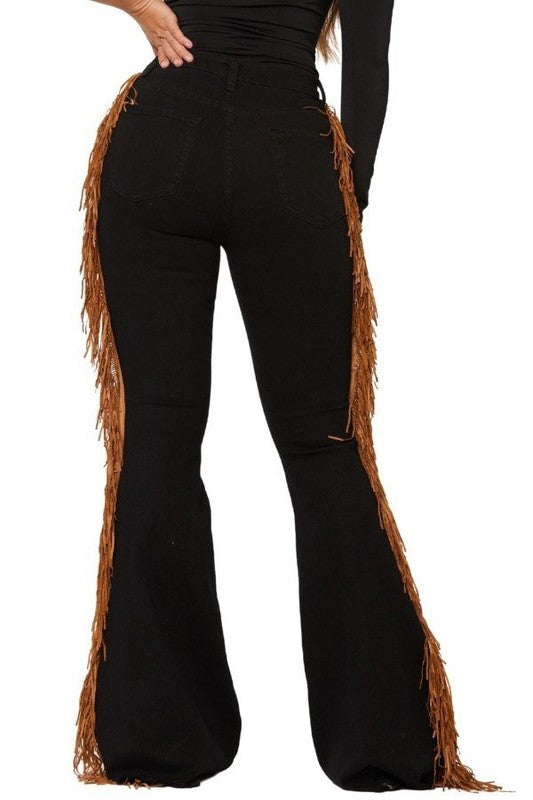 Stacey B's Black Bell Bottom Jean with Side Fringe