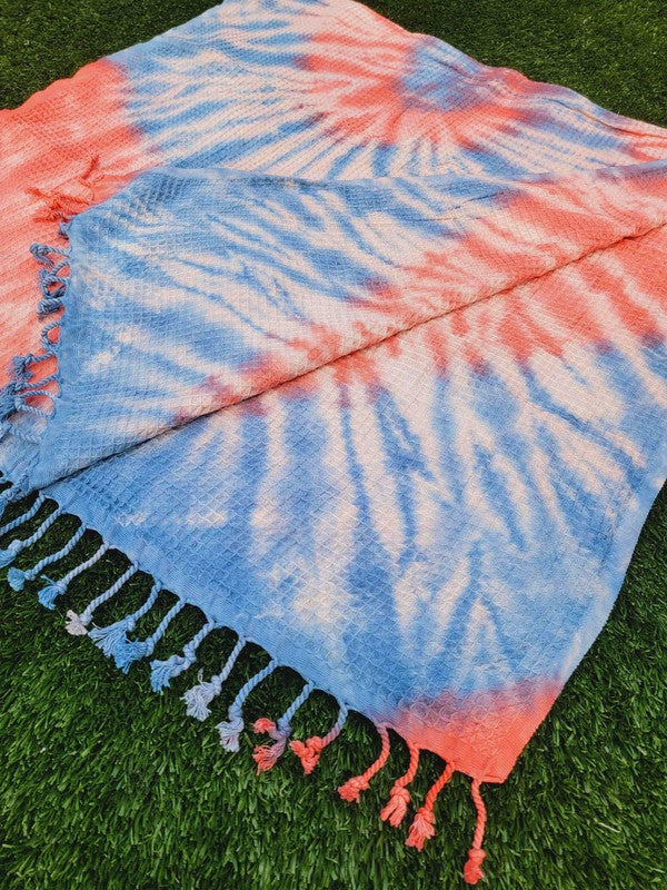 Stacey B's Waffle Towel,Throw Lightweight -Navy Coral Tie Dye