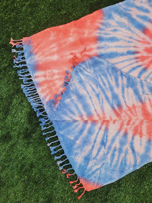 Stacey B's Waffle Towel,Throw Lightweight -Navy Coral Tie Dye