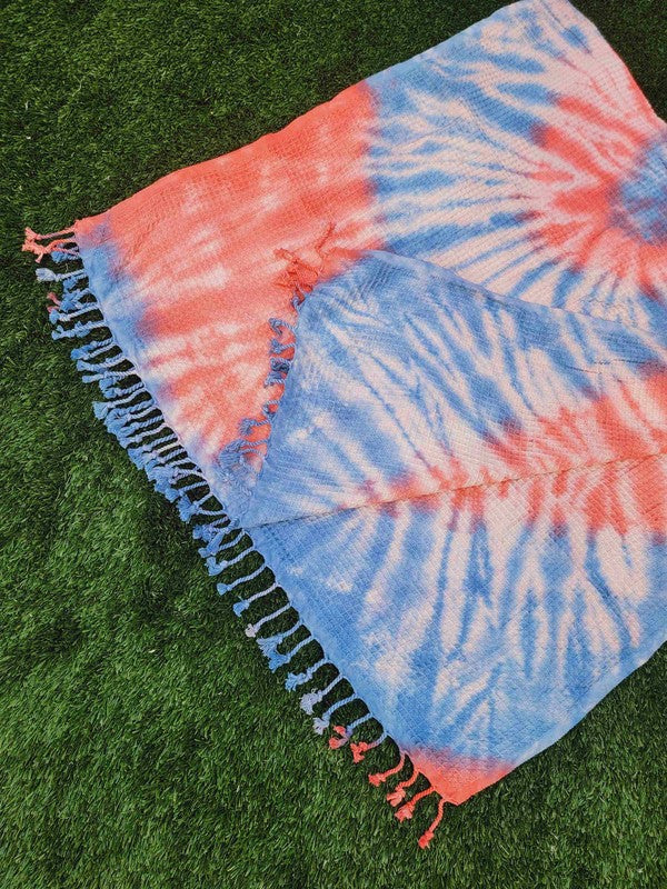 Stacey B's Waffle Towel,Throw Lightweight -Navy Coral Tie Dye