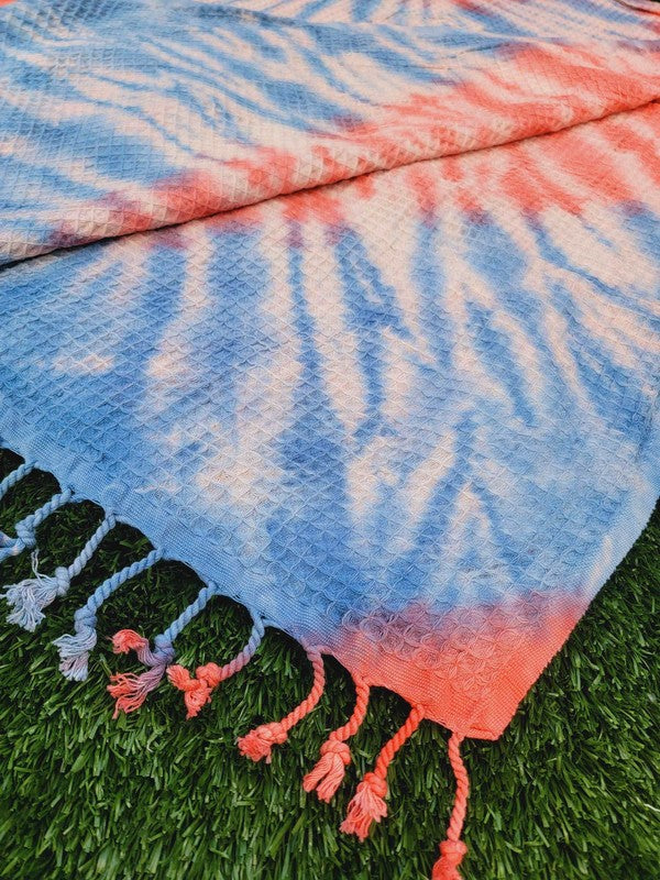 Stacey B's Waffle Towel,Throw Lightweight -Navy Coral Tie Dye