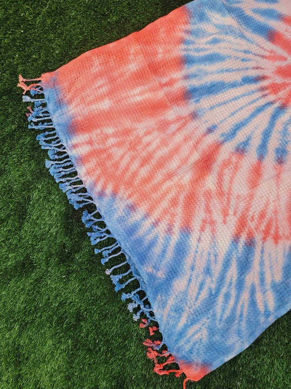 Stacey B's Waffle Towel,Throw Lightweight -Navy Coral Tie Dye