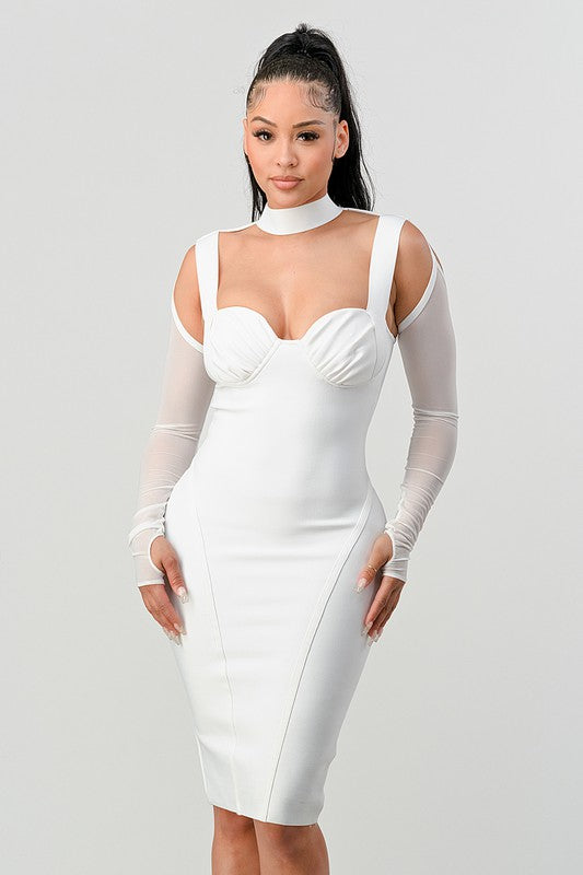 Stacey B's Athina Chic Contour Cold-Shoulder Midi Dress