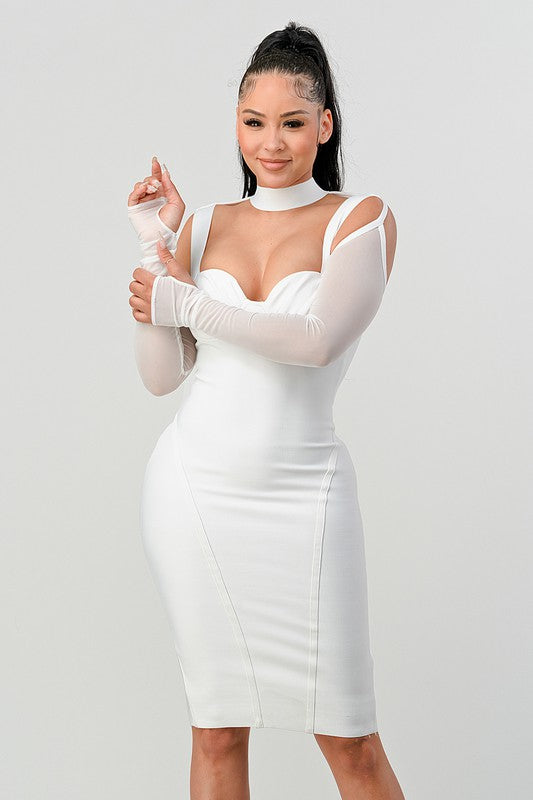 Stacey B's Athina Chic Contour Cold-Shoulder Midi Dress