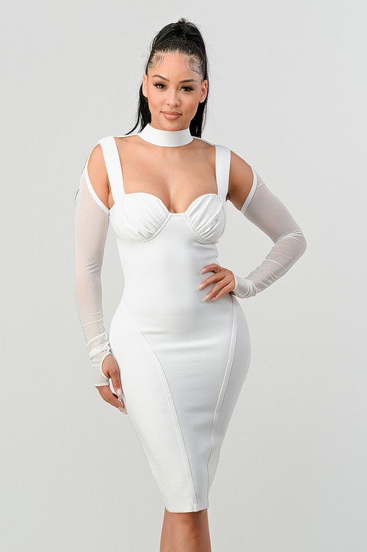 Stacey B's Athina Chic Contour Cold-Shoulder Midi Dress