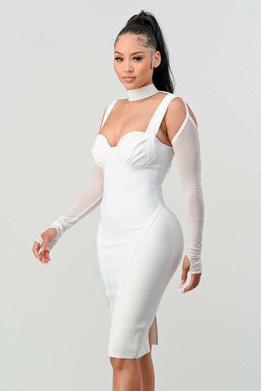 Stacey B's Athina Chic Contour Cold-Shoulder Midi Dress