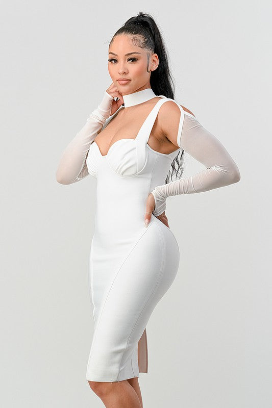 Stacey B's Athina Chic Contour Cold-Shoulder Midi Dress