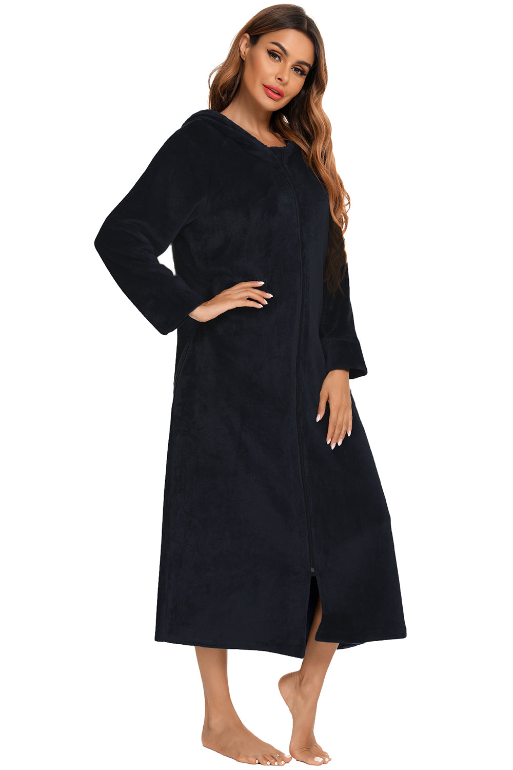 Stacey B's Zip Front Hooded Night Dress with Pockets