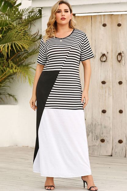 Stacey B's Plus Size Striped Color Block Round Neck Dress