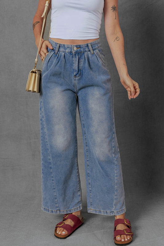 Stacey B's Ashleigh Blue Washed Pleated Detail Wide Leg Jeans