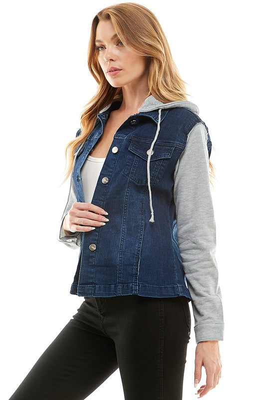 Stacey B's Spendex Ladies Denim Jacket with  Fleece Hoodie