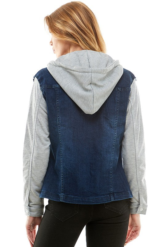 Stacey B's Spendex Ladies Denim Jacket with  Fleece Hoodie