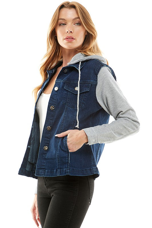 Stacey B's Spendex Ladies Denim Jacket with  Fleece Hoodie