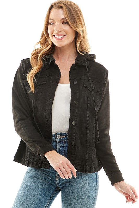 Stacey B's Spendex Ladies Denim Jacket with  Fleece Hoodie