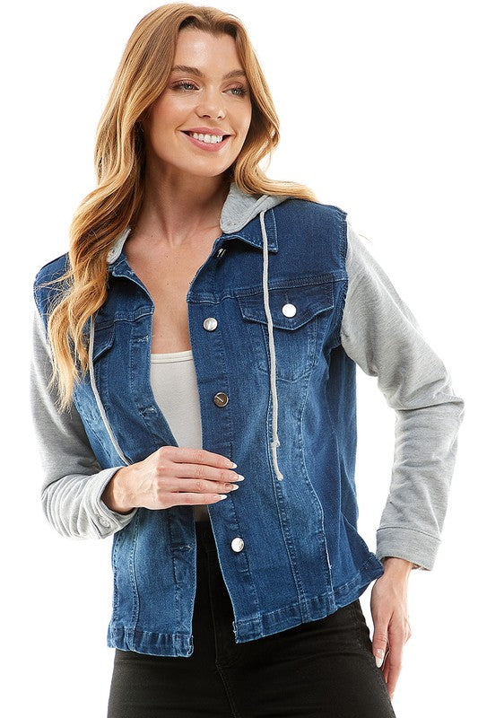 Stacey B's Spendex Ladies Denim Jacket with  Fleece Hoodie