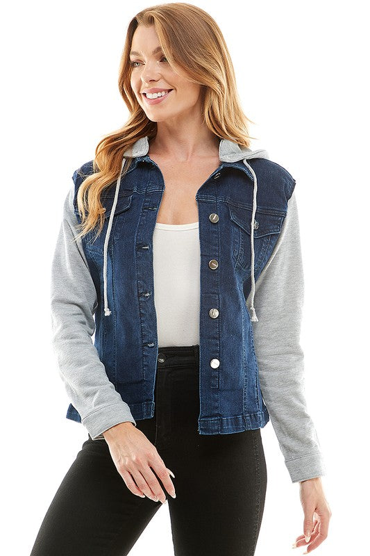 Stacey B's Spendex Ladies Denim Jacket with  Fleece Hoodie