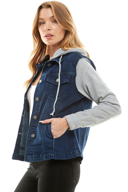 Stacey B's Spendex Ladies Denim Jacket with  Fleece Hoodie