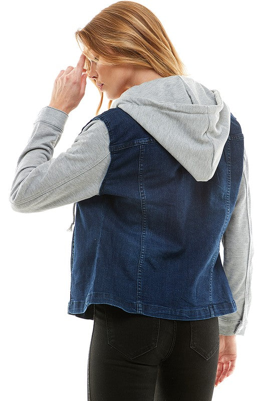 Stacey B's Spendex Ladies Denim Jacket with  Fleece Hoodie