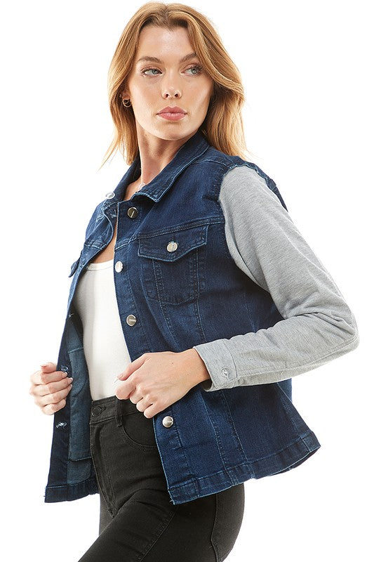 Stacey B's Spendex Ladies Denim Jacket with  Fleece Hoodie