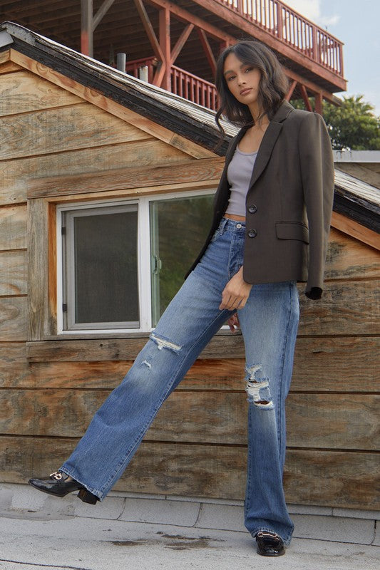 Stacey B's Ultra High-Rise Distressed 90s Flare