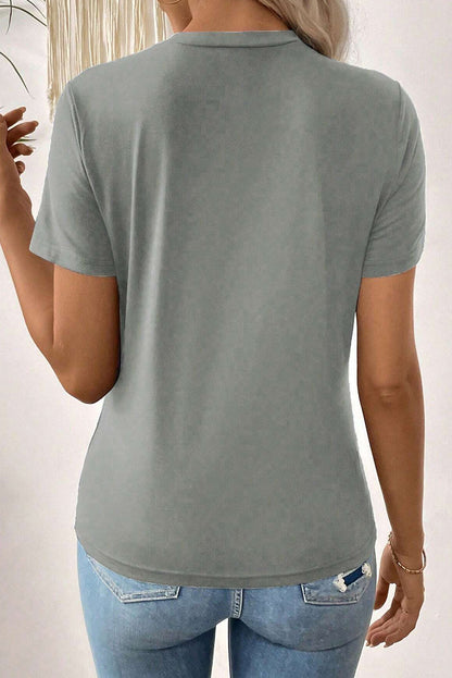 Stacey B's Medium Grey Solid Color Toothpick Stripe Round Neck T Shirt