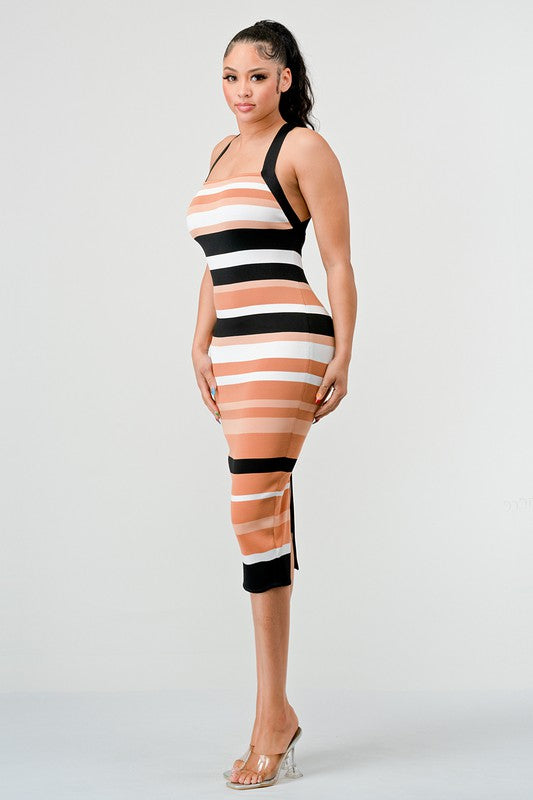 Stacey B's Striped Bandage Midi Dress