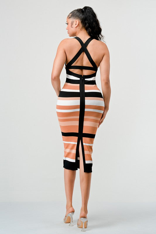 Stacey B's Striped Bandage Midi Dress