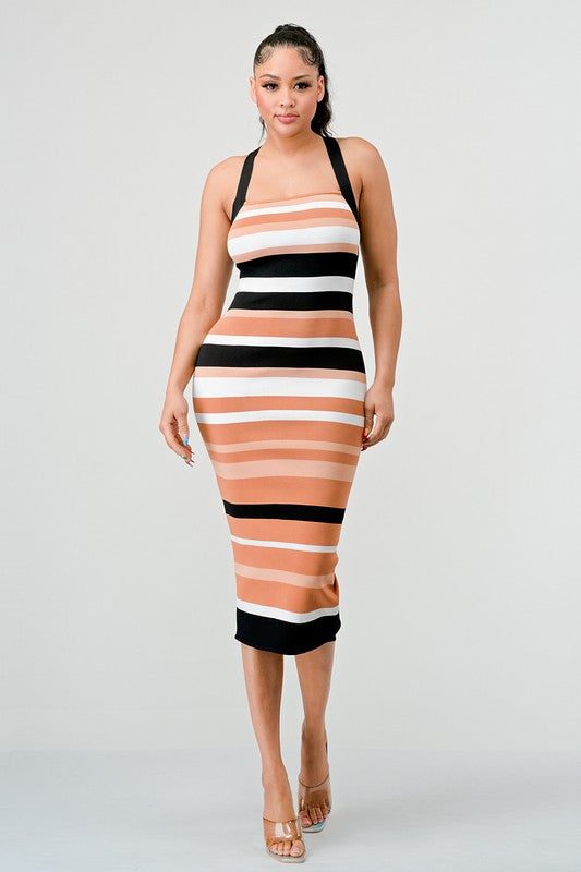 Stacey B's Striped Bandage Midi Dress