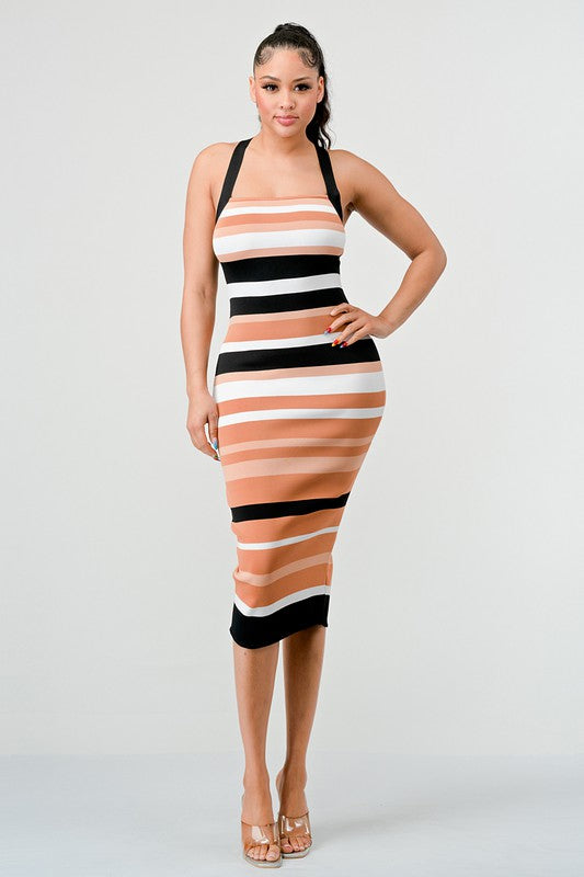 Stacey B's Striped Bandage Midi Dress