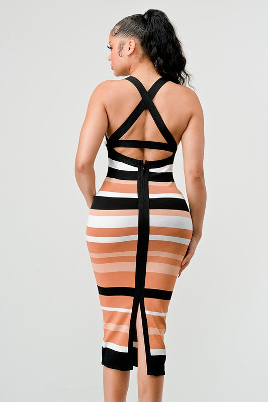 Stacey B's Striped Bandage Midi Dress