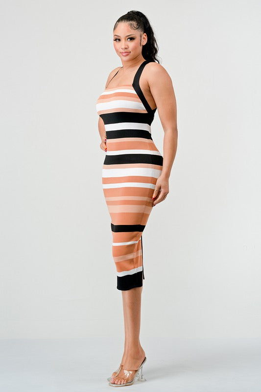 Stacey B's Striped Bandage Midi Dress