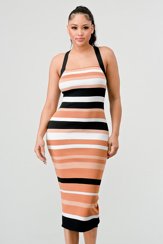 Stacey B's Striped Bandage Midi Dress