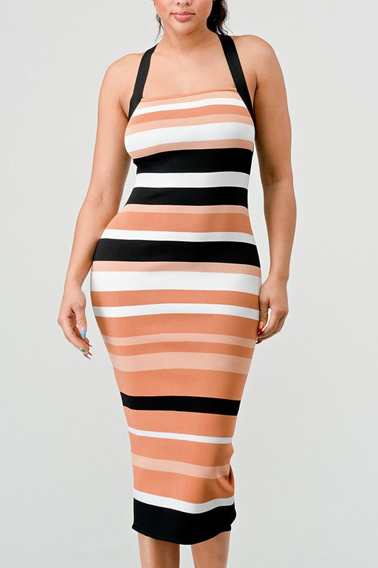 Stacey B's Striped Bandage Midi Dress