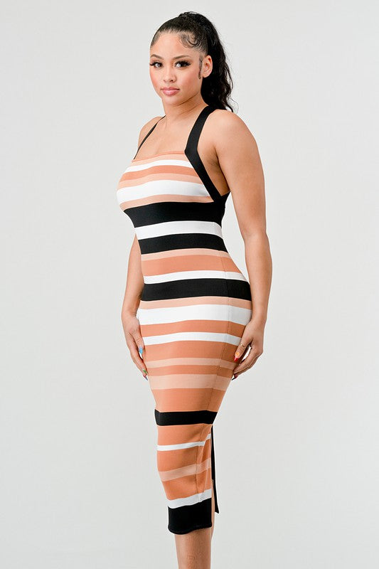 Stacey B's Striped Bandage Midi Dress