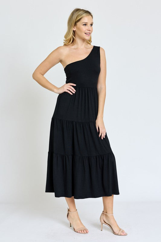 Stacey B's One Shoulder Ruffle Midi Dress