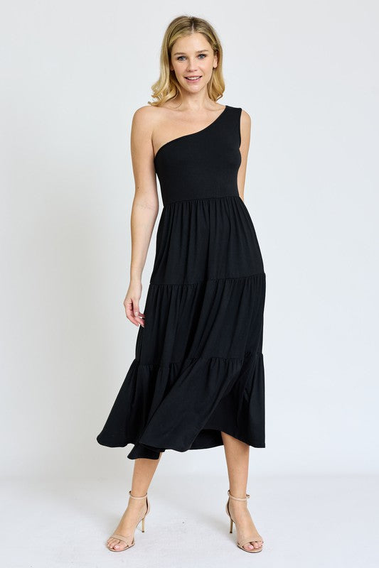 Stacey B's One Shoulder Ruffle Midi Dress