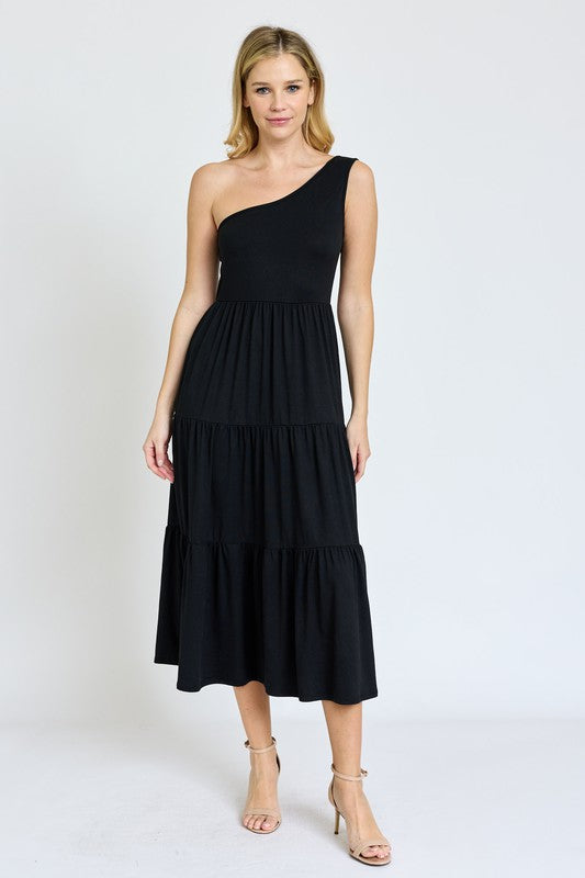 Stacey B's One Shoulder Ruffle Midi Dress