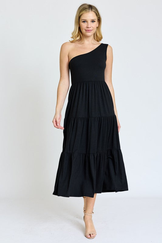 Stacey B's One Shoulder Ruffle Midi Dress