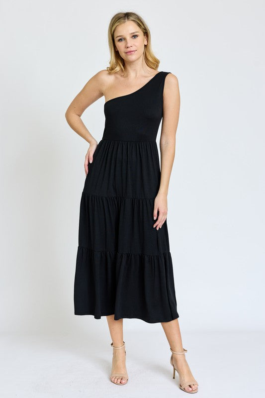 Stacey B's One Shoulder Ruffle Midi Dress