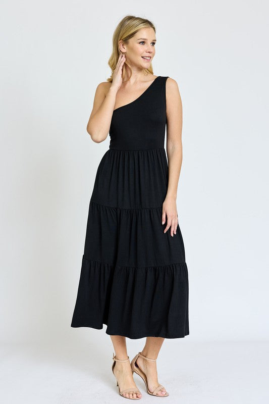 Stacey B's One Shoulder Ruffle Midi Dress